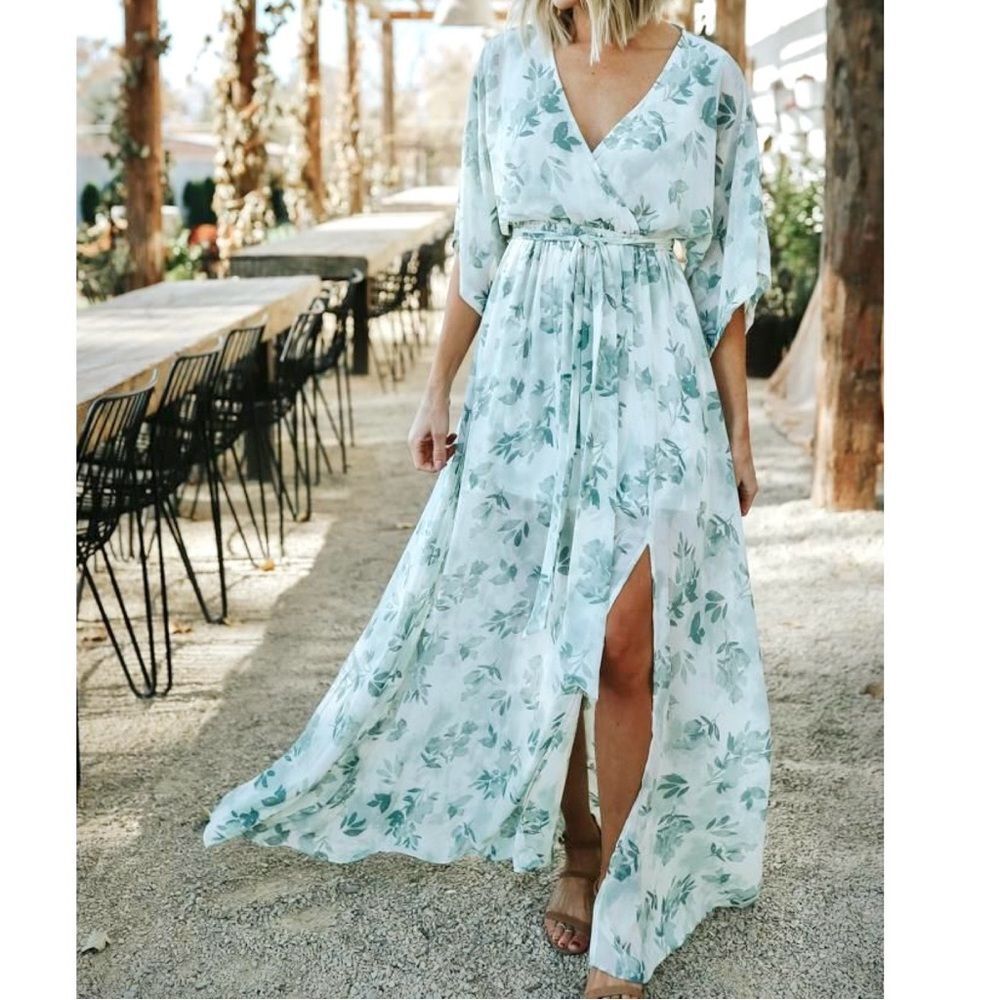 Baltic Born Kia Kimono Maxi Dress Sz M Floral Print Sheer Layered